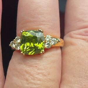 Peridot Princess Cut Ring with white accents